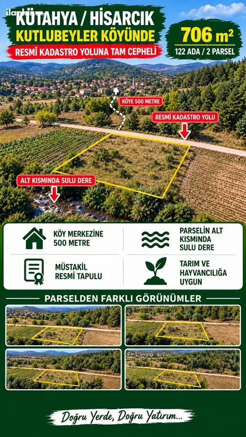 Kütahya Hisarcık Kutlubeyler Köyü Mahallesi 706 m² satılık muhtelif Arsa arsa - Fotoğraf 1