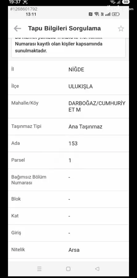 Niğde Ulukışla Darboğaz, Cumhuriyet Mahallesi 685 m² satılık konut arsa - Fotoğraf 3