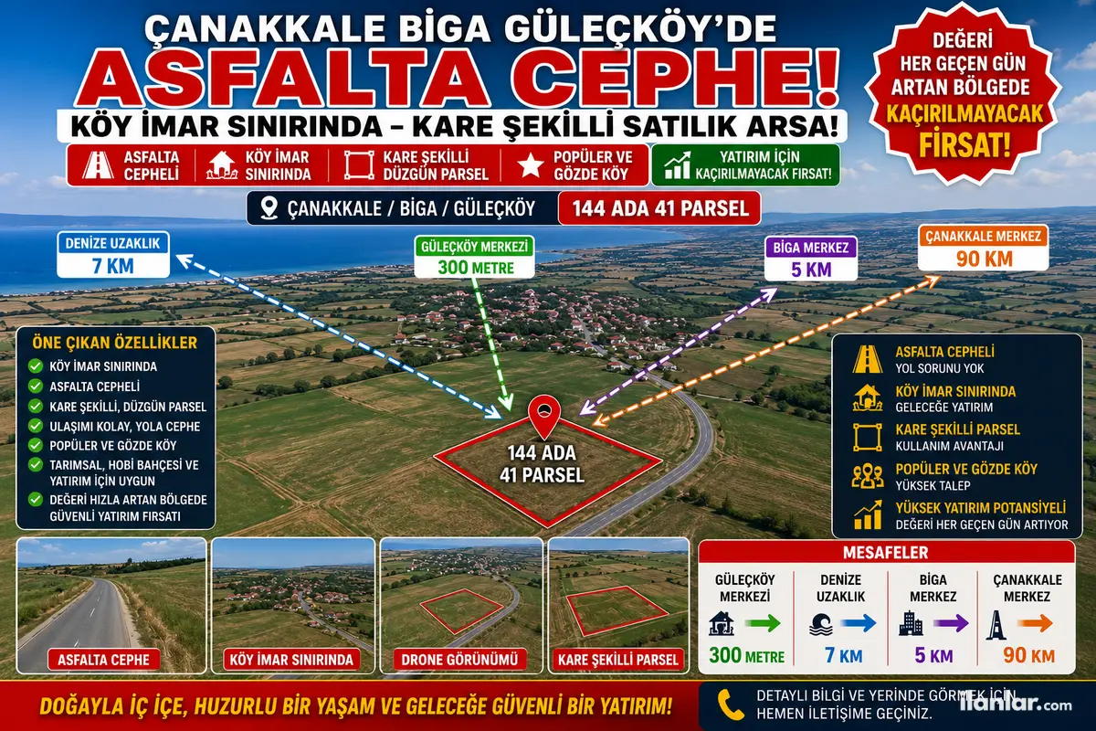 Çanakkale Biga Güleç Köyü Mahallesi 2.661 m² satılık tarla arsa - Fotoğraf 1