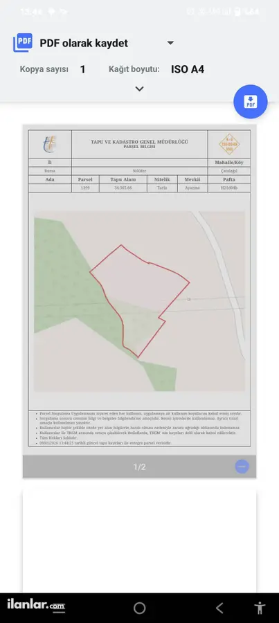 Bursa Nilüfer Çatalağıl Mahallesi 34.365 m² satılık tarla arsa - Fotoğraf 1