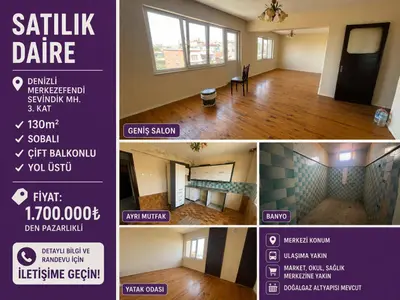 Denizli Merkezefendi Sevindik Mahallesi 3+1 140 m² satılık daire - Fotoğraf 1