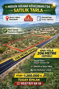 Mersin Gülnar Köseçobanlı Mahallesi 7.751 m² satılık tarla arsa - Fotoğraf 1