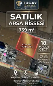 Karaman Merkez Atatürk Mahallesi 759 m² satılık ticari arsa - Fotoğraf 1