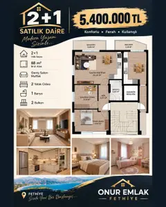 Muğla Fethiye Karaçulha Mahallesi 2+1 75 m² satılık daire - Fotoğraf 1