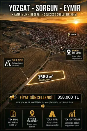 Yozgat Sorgun Eymir, Karşıyaka Mahallesi 3.580 m² satılık tarla arsa - Fotoğraf 1