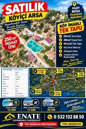 Muğla Milas Pınararası Mahallesi 534 m² satılık konut arsa - Fotoğraf 1