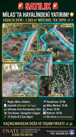 Muğla Milas Göldere Mahallesi 1.343 m² satılık - Fotoğraf 1