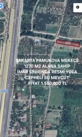 Sakarya Pamukova Mekece Mahallesi 1.269 m² satılık - Fotoğraf 1