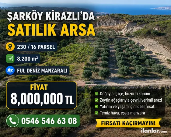 Tekirdağ Şarköy Kirazlı Mahallesi 8.200 m² satılık - Fotoğraf 1