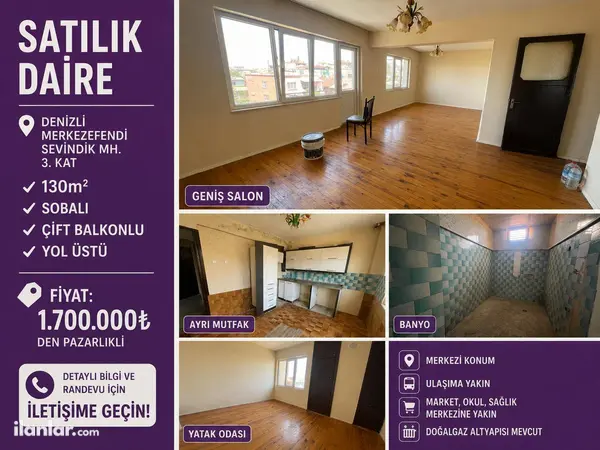 Denizli Merkezefendi Sevindik Mahallesi 3+1 140 m² satılık daire - Fotoğraf 1