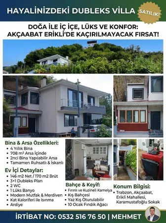 Trabzon Akçaabat Dörtyol Mahallesi 3+1 170 m² satılık müstakil Ev - Fotoğraf 1