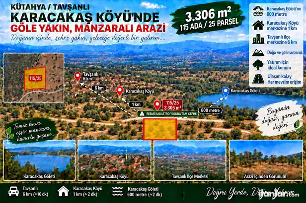 Kütahya Tavşanlı Karacakaş Köyü Mahallesi 3.306 m² satılık tarla arsa - Fotoğraf 1
