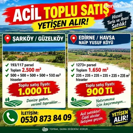 Tekirdağ Şarköy Güzelköy Mahallesi 2.500 m² satılık - Fotoğraf 1
