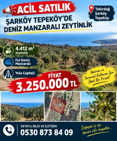 Tekirdağ Şarköy Tepeköy Mahallesi 4.412 m² satılık - Fotoğraf 1