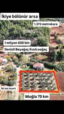 Denizli Beyağaç Kızılcaağaç Mahallesi 1.373 m² satılık - Fotoğraf 1