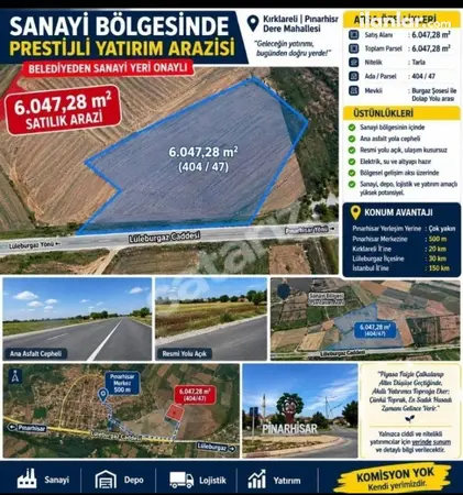 Kırklareli Pınarhisar Dere Mahallesi 6.047 m² satılık - Fotoğraf 1