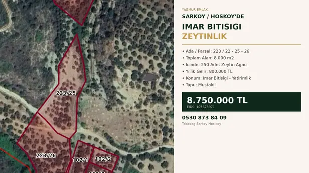 Tekirdağ Şarköy Hoşköy Mahallesi 8.000 m² satılık - Fotoğraf 1
