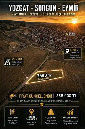 Yozgat Sorgun Eymir, Karşıyaka Mahallesi 3.580 m² satılık tarla arsa - Fotoğraf 2