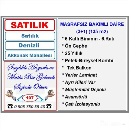 Denizli Merkezefendi Akkonak Mahallesi 3+1 135 m² satılık daire - Fotoğraf 2
