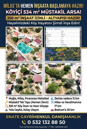 Muğla Milas Pınararası Mahallesi 534 m² satılık konut arsa - Fotoğraf 2
