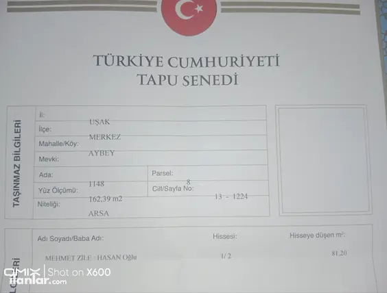Uşak Merkez Aybey Mahallesi 163 m² satılık konut arsa - Fotoğraf 2