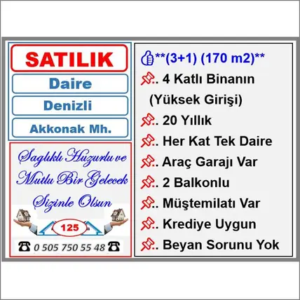 Denizli Merkezefendi Akkonak Mahallesi 3+1 185 m² satılık daire - Fotoğraf 2