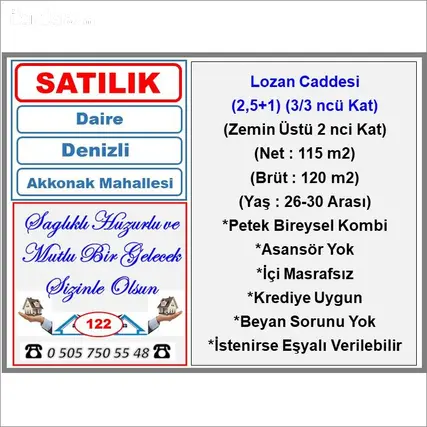 Denizli Merkezefendi Akkonak Mahallesi 2.5+1 120 m² satılık daire - Fotoğraf 2