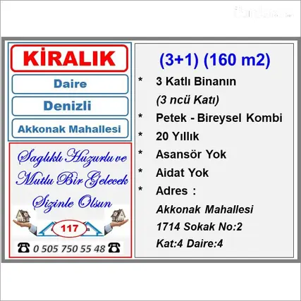 Denizli Merkezefendi Akkonak Mahallesi 3+1 160 m² kiralık daire - Fotoğraf 2
