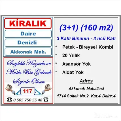 Denizli Merkezefendi Akkonak Mahallesi 3+1 160 m² kiralık daire - Fotoğraf 2