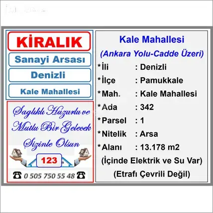 Denizli Pamukkale Kale Mahallesi 13.178 m² kiralık sanayi arsa - Fotoğraf 2