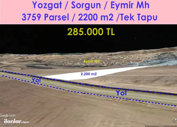 Yozgat Sorgun Eymir, Çarşıbaşı Mahallesi 2.200 m² satılık arazi arsa - Fotoğraf 3
