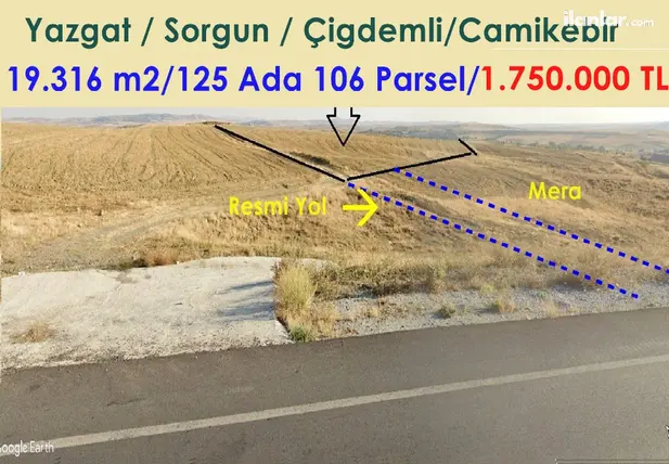 Yozgat Sorgun Çiğdemli, Camiikebir Mahallesi 19.316 m² satılık arazi arsa - Fotoğraf 2