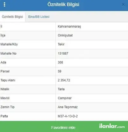 Kahramanmaraş Onikişubat Tekir Mahallesi 2.354 m² satılık arazi arsa - Fotoğraf 2