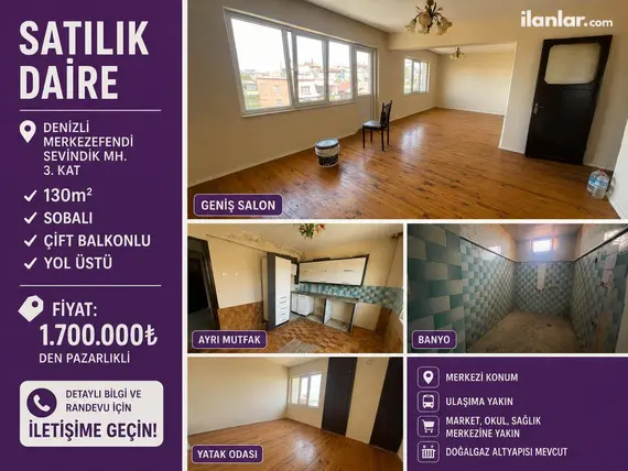 Denizli Merkezefendi Sevindik Mahallesi 3+1 140 m² satılık daire - Fotoğraf 2