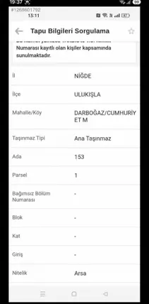 Niğde Ulukışla Darboğaz, Cumhuriyet Mahallesi 685 m² satılık konut arsa - Fotoğraf 3