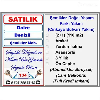 Denizli Merkezefendi Şemikler Mahallesi 2+1 110 m² satılık daire - Fotoğraf 2