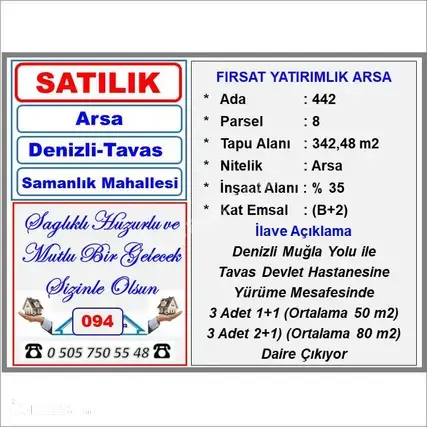 Denizli Tavas Samanlık Mahallesi 341 m² satılık konut arsa - Fotoğraf 2