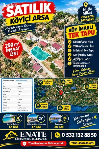Muğla Milas Pınararası Mahallesi 534 m² satılık konut arsa - Fotoğraf 1