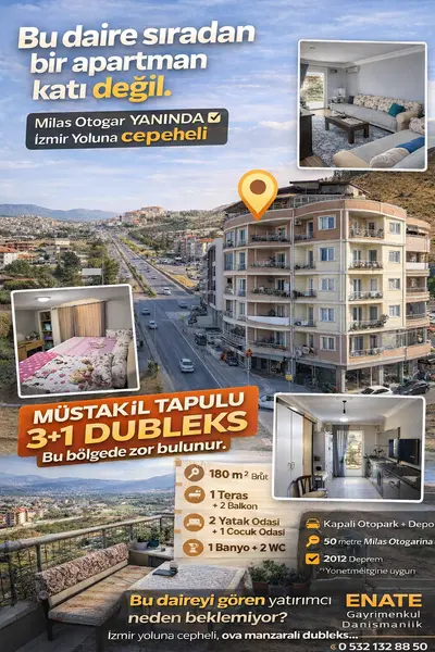 Milas Burgaz Panoramik Manzara 3+1 Geniş Dubleks Daire K.Otopark