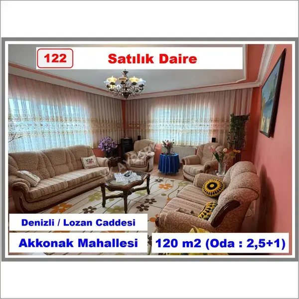 Denizli Merkezefendi Akkonak Mahallesi 2.5+1 120 m² satılık daire - Fotoğraf 1