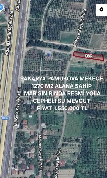 Sakarya Pamukova Mekece Mahallesi 1.269 m² satılık tarla arsa - Fotoğraf 1