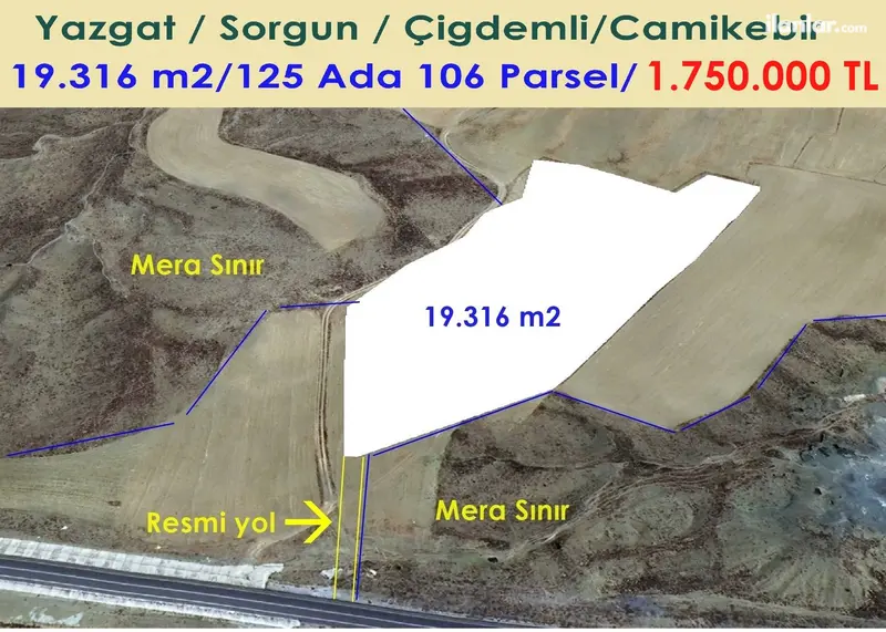 Yozgat Sorgun Çiğdemli, Camiikebir Mahallesi 19.316 m² satılık arazi arsa - Fotoğraf 1