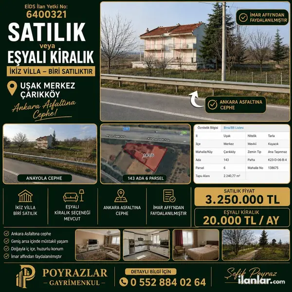 Uşak Merkez Çarık Köyü Mahallesi 4+1 220 m² satılık daire - Fotoğraf 1