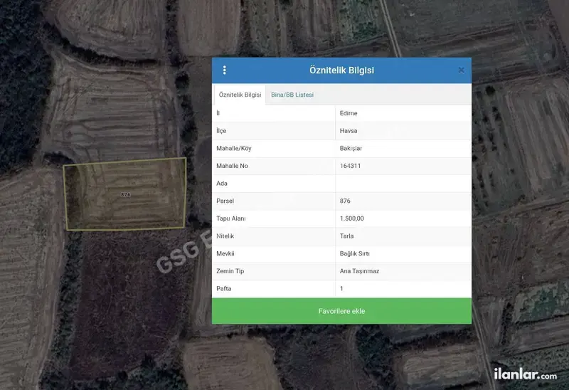 Edirne Havsa Bakışlar Köyü Mahallesi 1.500 m² satılık tarla arsa - Fotoğraf 1