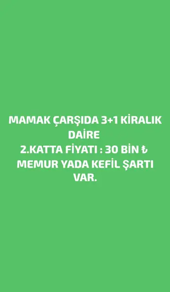 Ankara Mamak Hüseyingazi Mahallesi 3+1 125 m² kiralık ara Kat - Fotoğraf 1