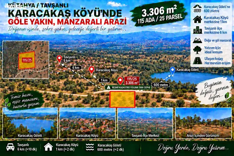Kütahya Tavşanlı Karacakaş Köyü Mahallesi 3.306 m² satılık tarla arsa - Fotoğraf 1