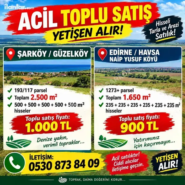 Tekirdağ Şarköy Güzelköy Mahallesi 2.500 m² satılık bağ & Bahçe arsa - Fotoğraf 1