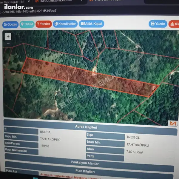 Bursa İnegöl Tahtaköprü Mahallesi 7.875 m² satılık tarla arsa - Fotoğraf 1