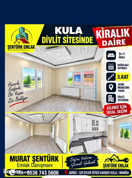 Manisa Kula Seyitali Mahallesi 3+1 145 m² kiralık ara Kat - Fotoğraf 1