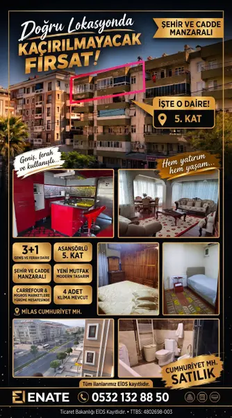Muğla Milas Cumhuriyet Mahallesi 3+1 135 m² satılık daire - Fotoğraf 1